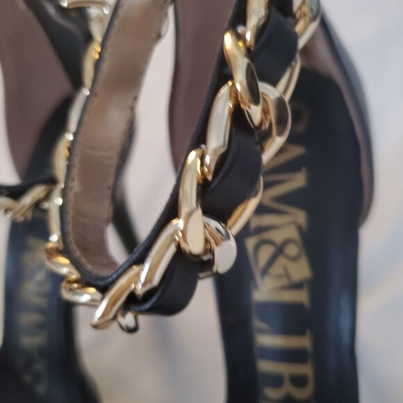 Sam & Libby Black/Gold Snake Print Ankle Chain Stiletto Heels Pumps Women's Sz 8 - Picture 8 of 12
